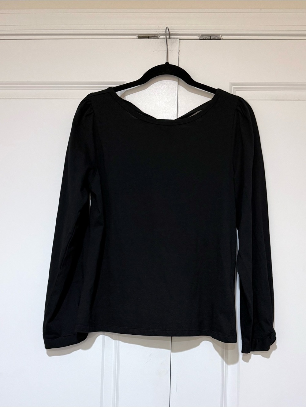 NWT J.Crew Black Broken- in Jersey Long Puff Sleeve T 💯% Cotton